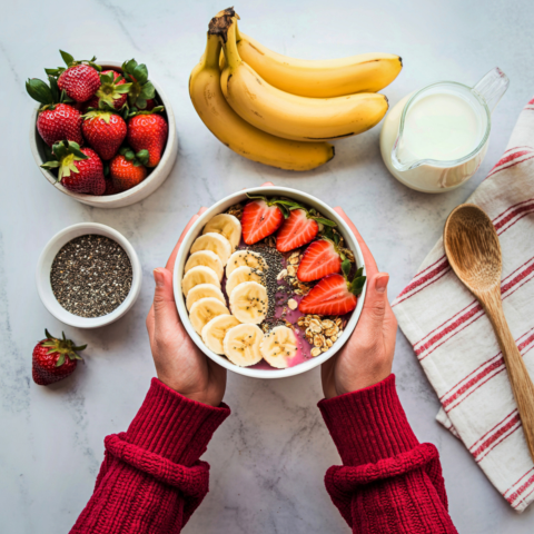 Ernährung: Frische Beeren, Banane und Chia-Samen